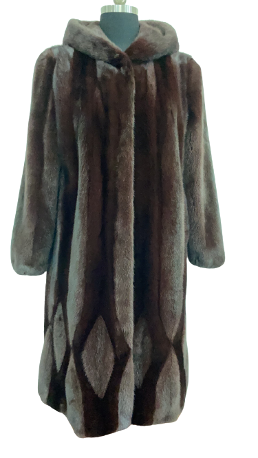 索娜斯华丽连帽丹麦进口水貂大衣·咖啡色