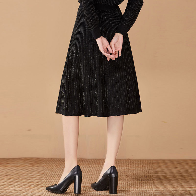 绮瑞冬季新款羊毛混纺套裙秋冬通勤百搭显瘦针织套裙·黑色