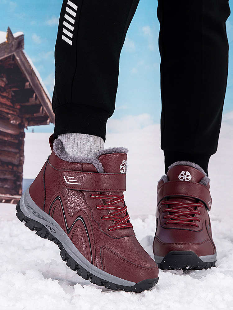冬季加绒雪地靴抗寒保暖光面棉鞋户外加厚健步鞋DY-2239·枣红