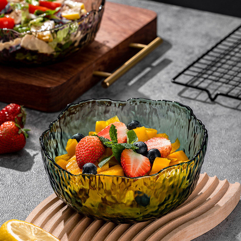 CCKO玻璃沙拉碗餐具套装家用汤面碗高甜品碗水果盘·墨绿1000ml