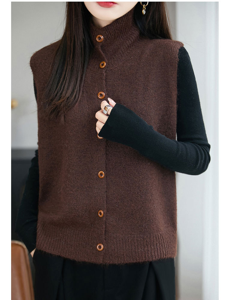 新款安迪绒高领开扣外搭叠穿气质百搭背心马甲·深灰