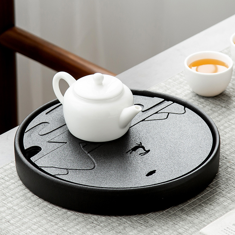 金镶玉蓄水式茶盘茶托一鹿相随陶瓷茶盘