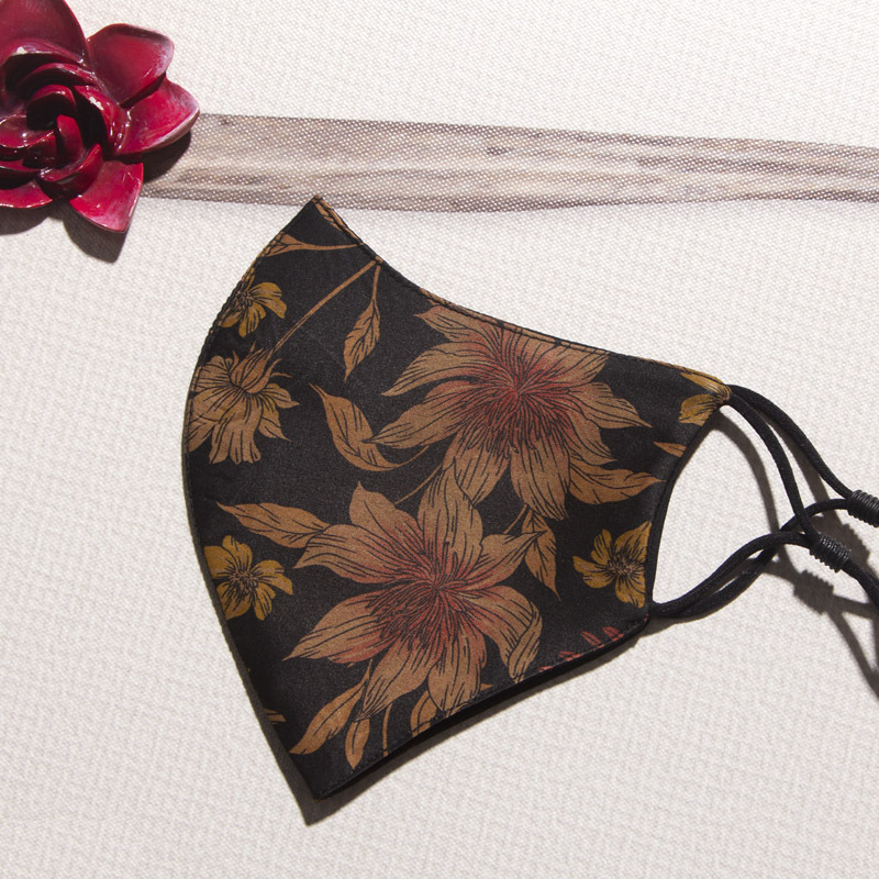 丁摩 3个组香云纱口罩(赠5个熔喷布口罩垫)20-160·墨紫色，菊花，绿桃色