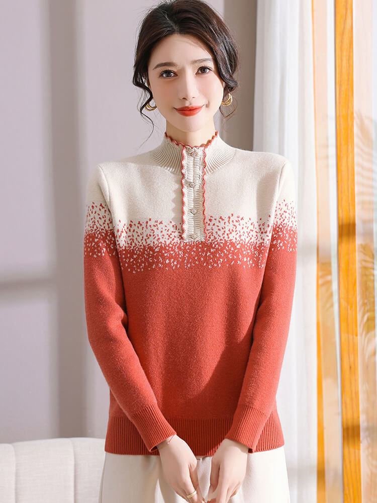 加绒加厚一体绒针织打底上衣8503#·桔红色