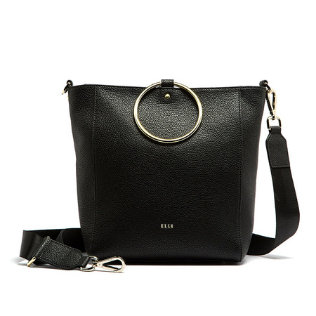 法国品牌elle圆环手提宽肩带牛皮托特包e28s1280684黑色