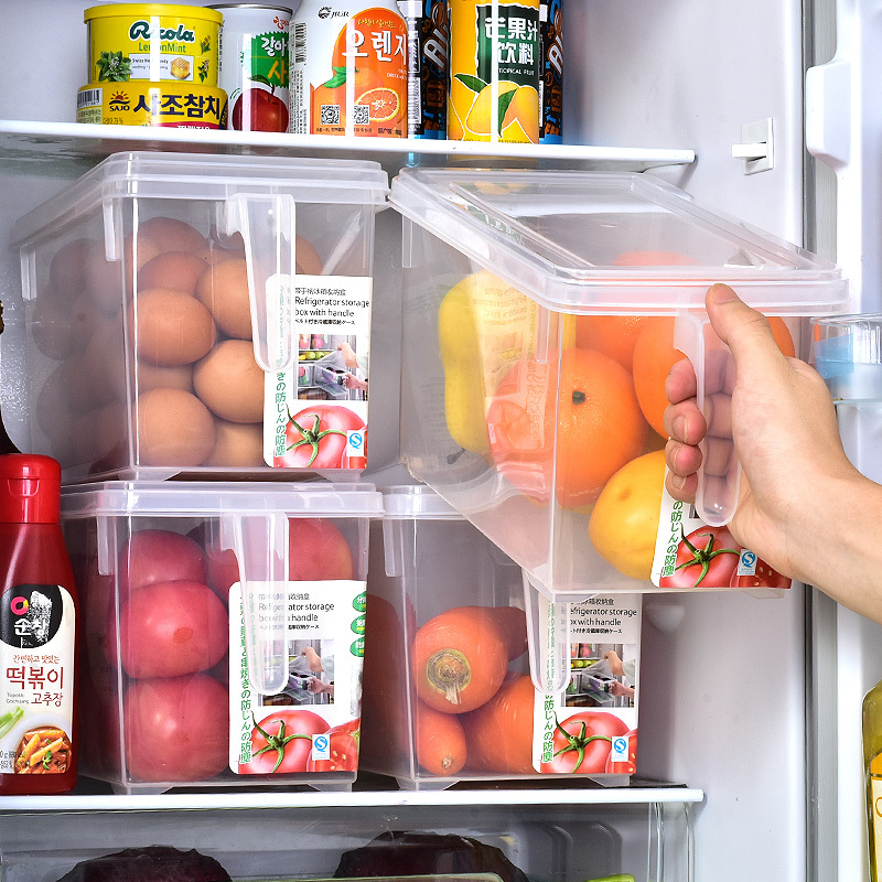 百露 冰箱分类冷藏带盖带把手水果蔬菜杂粮储物盒6个装·透明色