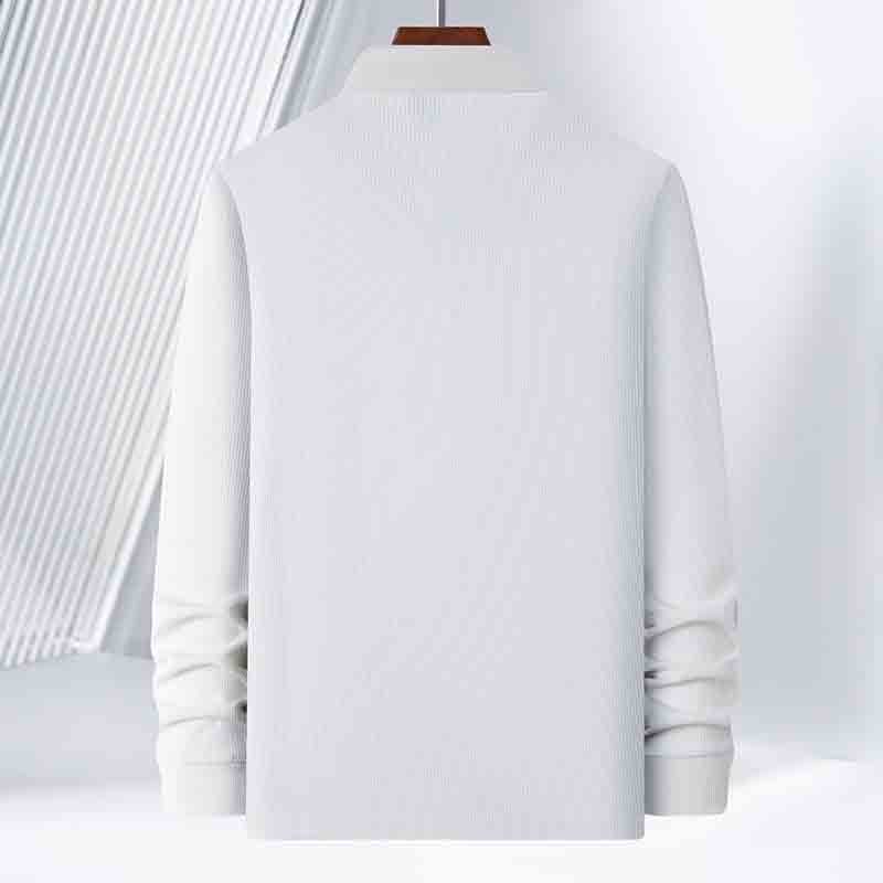 富铤【立体华夫格】含桑蚕丝春季polo衫男士t恤长袖1498--6色可选·白色