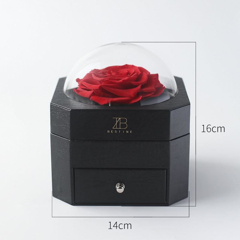 蔷薇花开 精致进口永生花礼品·巨型玫瑰首饰盒-红色