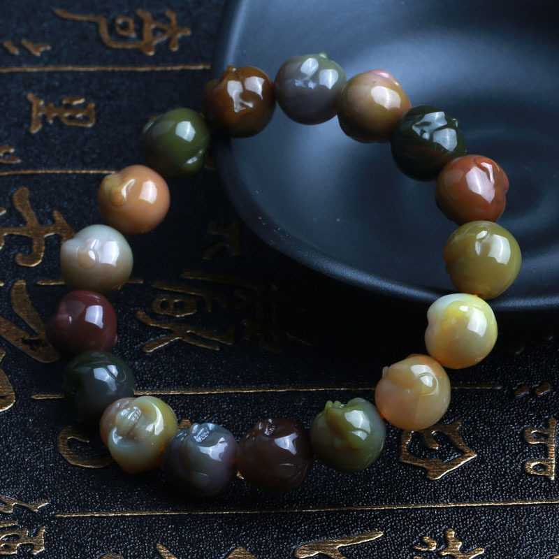 老冯记精选盐源玛瑙满色满肉佛头手链d