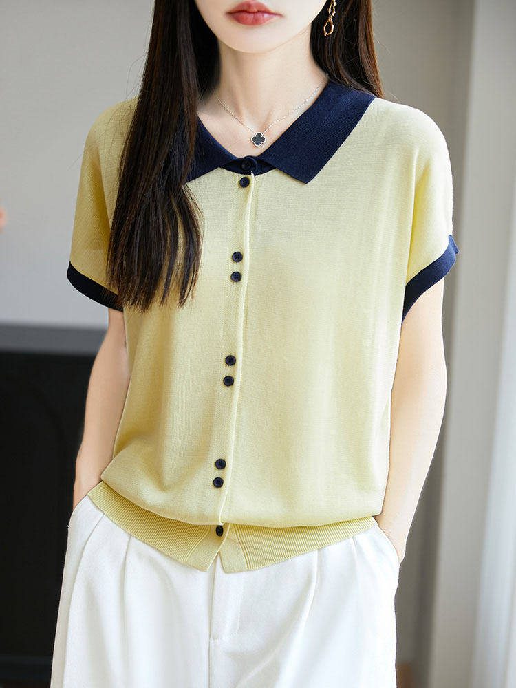 【100莱赛尔天丝】撞色POLO领气质显瘦百搭短袖·灰色