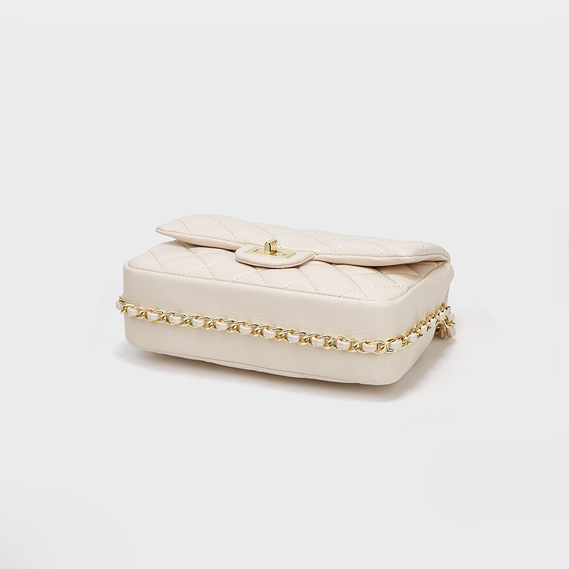 丁摩菱格小方包女 2021新款时尚转运珠珍珠链条包易搭单肩斜挎小包包4597·白色