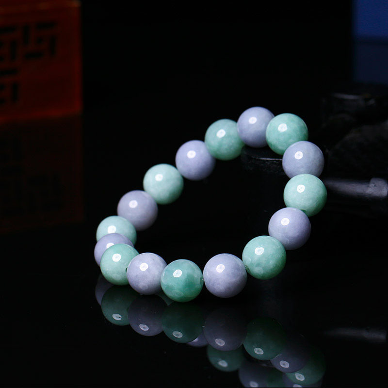 歆弘美玉春带彩翡翠手串(58克)