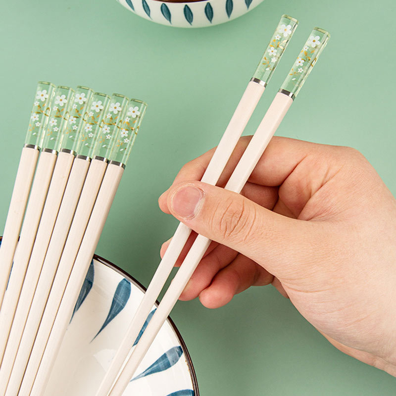 耐高温网红琥珀合金筷子 日式防滑筷子10双·樱花绿