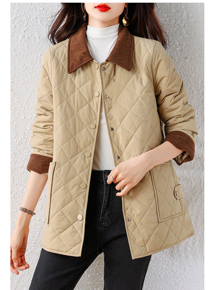 时尚新款撞色拼接巴恩风保暖百搭棉服·卡其色