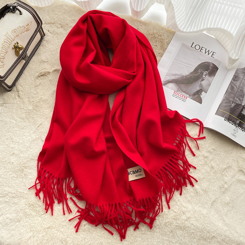 男女同款经典时尚超柔双面暖绒纯色围巾·大红