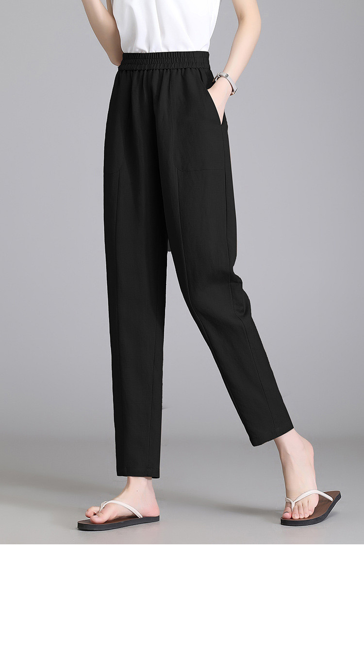 雀说亚麻哈伦裤女高腰直筒薄款休闲裤子27878 h·黑色