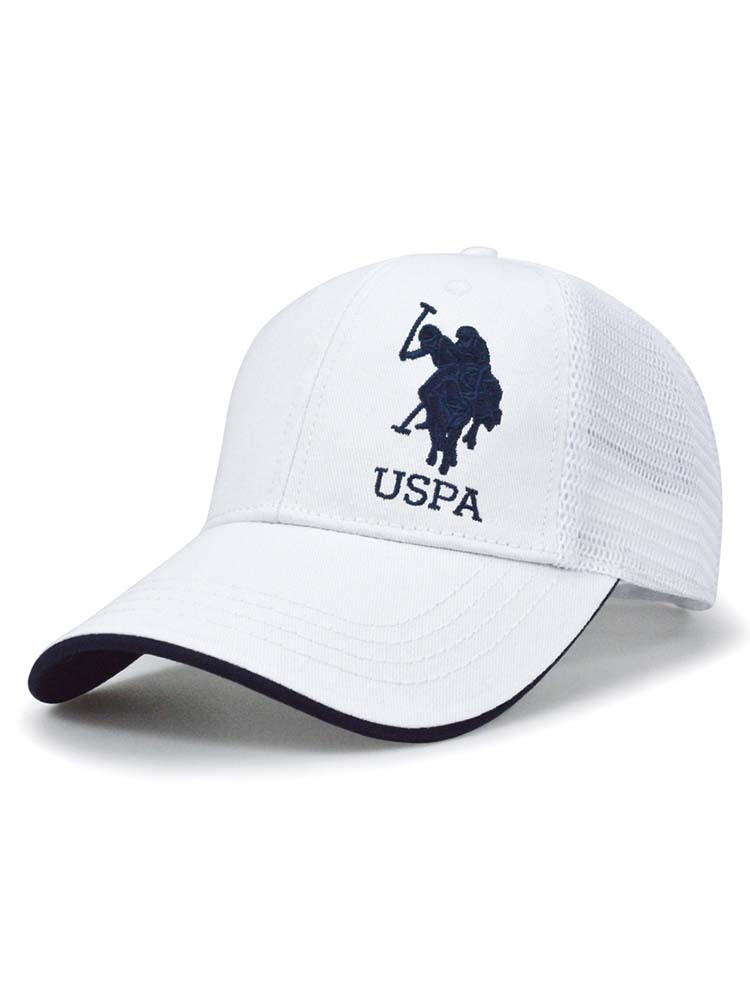 U.S.POLO ASSN.情侣硬顶半网款透气遮阳棒球帽050·白色