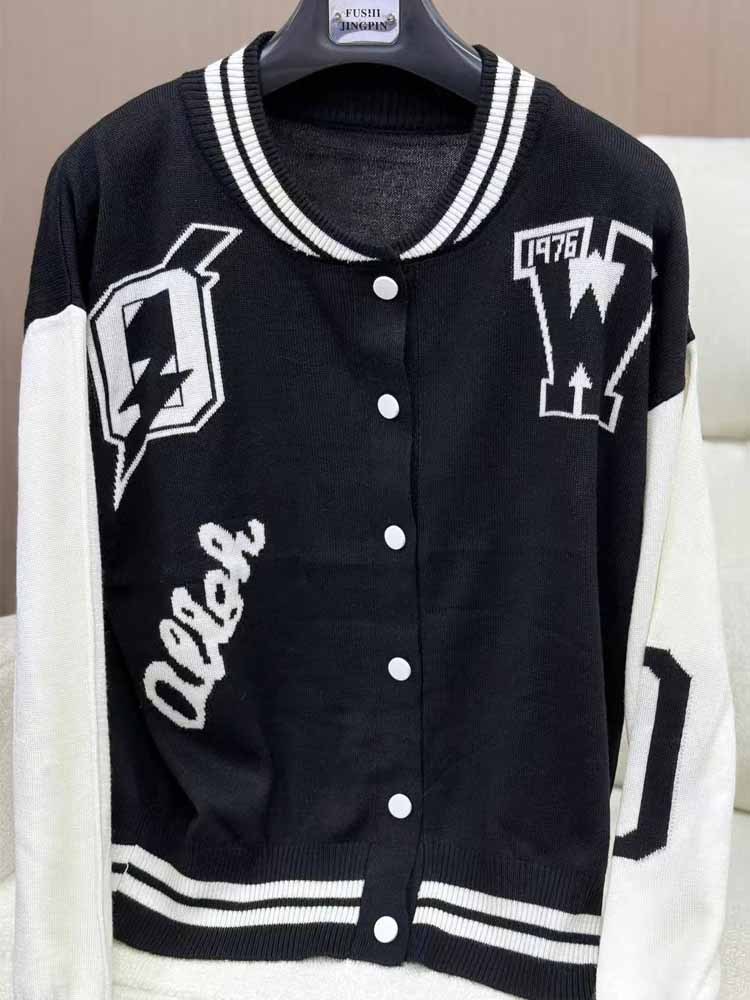 品牌订单 美式潮牌棒球服针织羊毛开衫·灰色