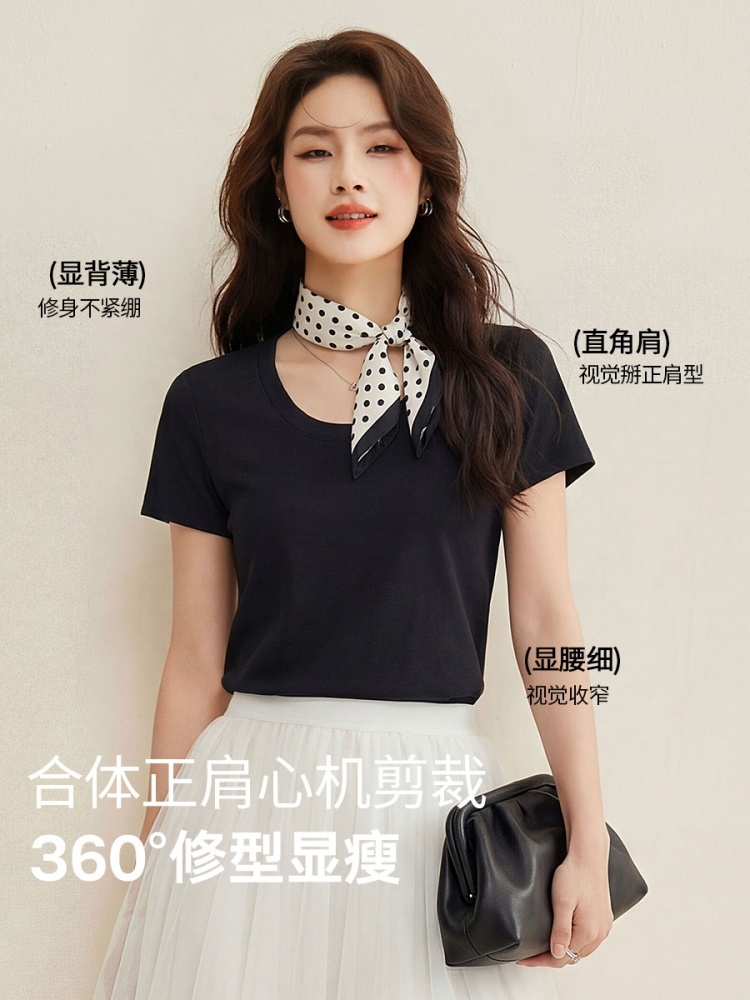 修娴U领慕斯竹节棉肌理感短袖T恤W59·深灰