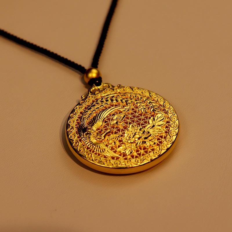 老万年凤喜牡丹古法金吊坠·金色