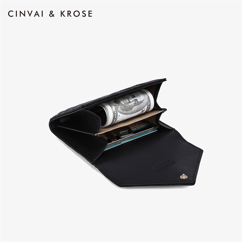 CinvaiKrose 钱包女短款时尚迷你零钱包多功能钱夹潮K6055·复古玫红-短款