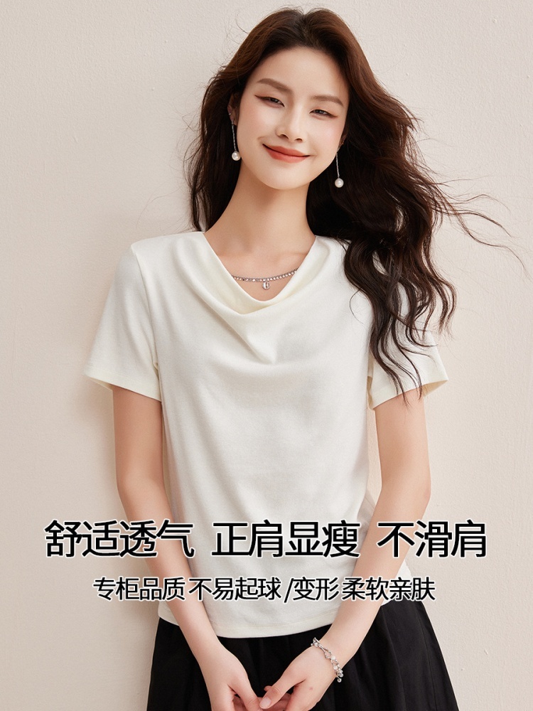 【羊绒触感】修娴高级感荡领修身T恤W34·黑色