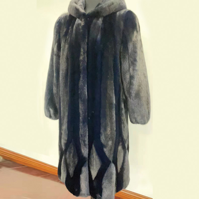 索娜斯华丽连帽丹麦进口水貂大衣·深蓝色