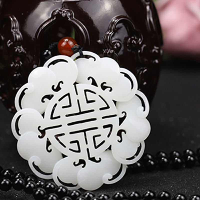 金美饰家和田玉五福圆牌吊坠