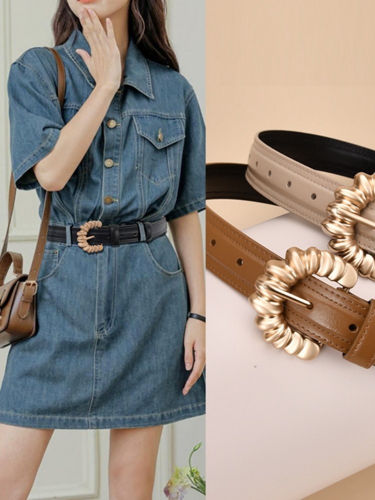 杜鹃鸟不规则字母扣真皮腰带30164·新咖啡