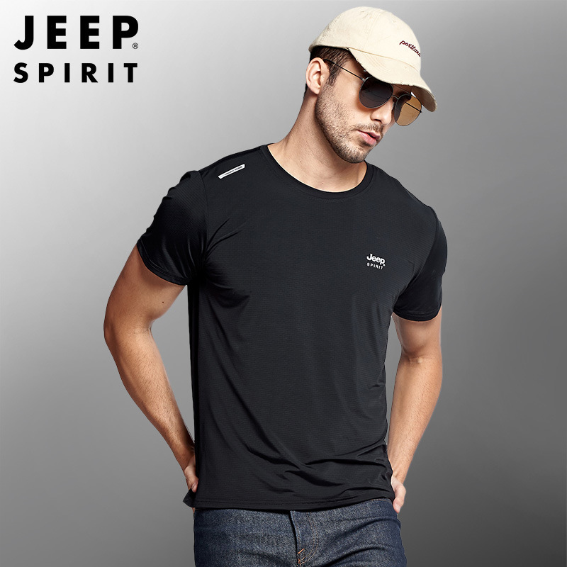JEEP夏季新款宽松运动短袖T恤男装透气速干T恤TS056A·黑色