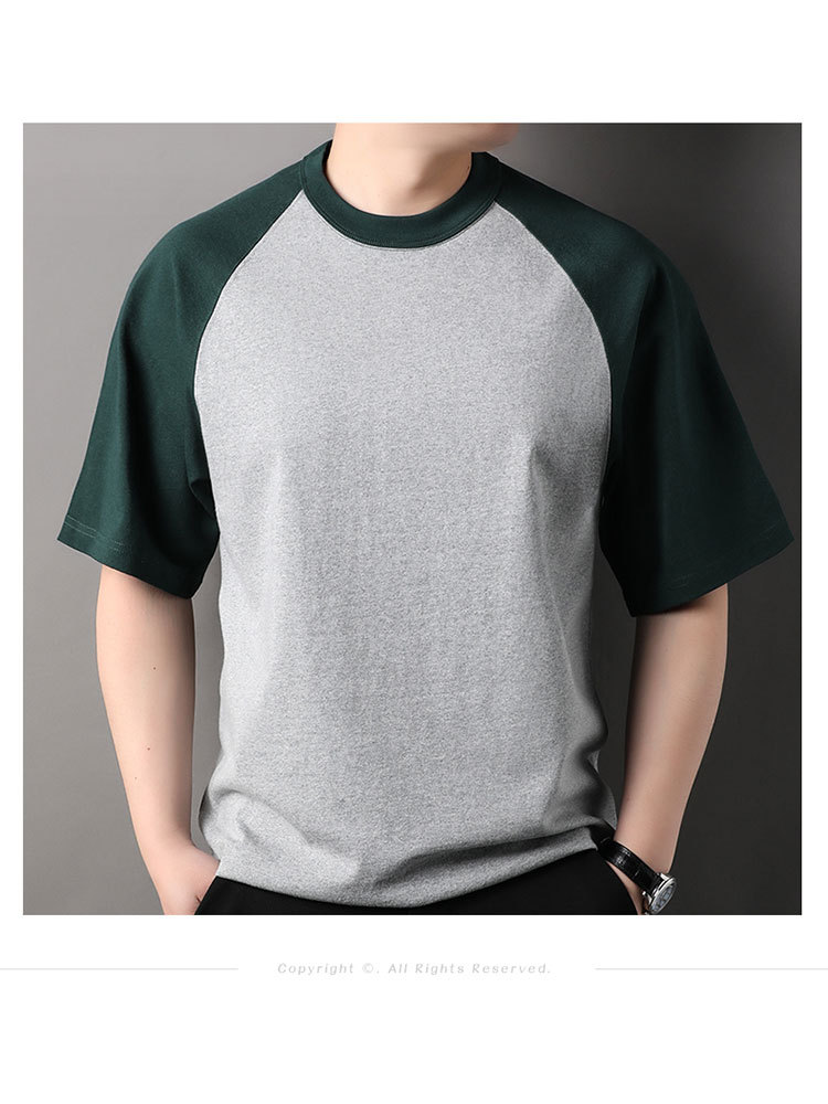 欧奈丝男士拼接撞色短袖T恤NSM4112005·浅灰+绿