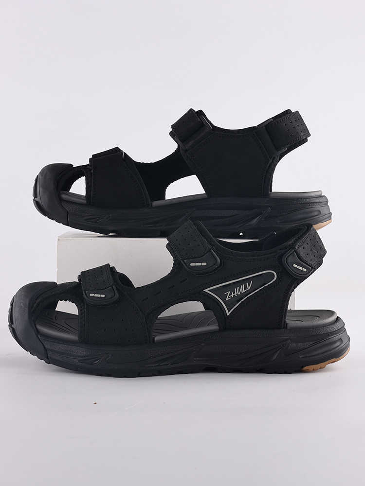 逐旅 轻弹牛皮手工品质包头沙滩凉鞋BY-3032·黑色