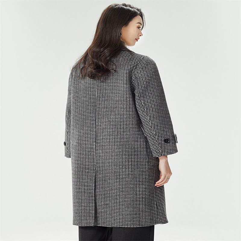 沃丽蔓 高订款大气羊毛经典格纹大衣-166215076·黑白