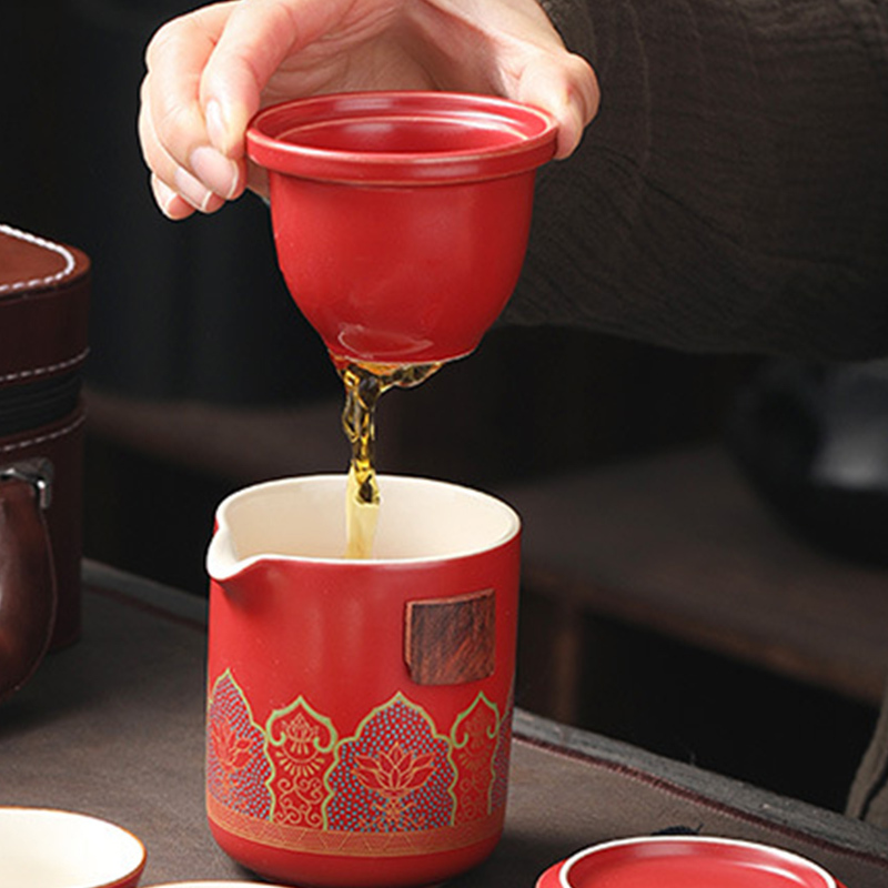 便携旅行陶瓷茶具套装·红色