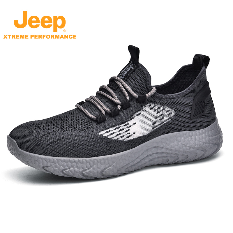 jeep新款男鞋爆米花底飞织运动鞋夏季轻便减震P311292662·深灰色