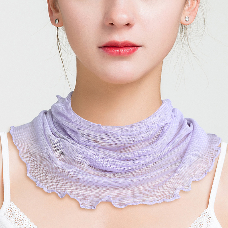 【优柔优】100 % 桑蚕丝防晒护颈假领子小丝巾 多色选择随意搭配（两个装）·浅紫