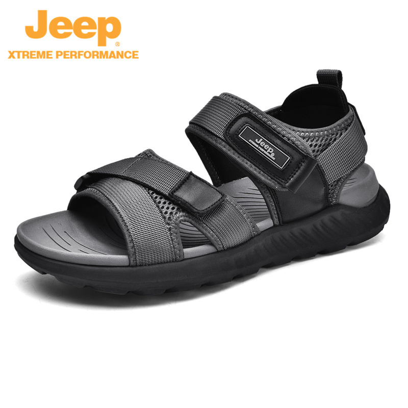 jeep新款凉鞋男夏季透气运动魔术贴露趾防滑P321291503·灰色（运动鞋小一码拍）