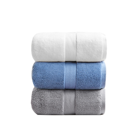 三利纯棉加厚毛巾3条装圣托里尼面巾JS815白色蓝色深灰各1条