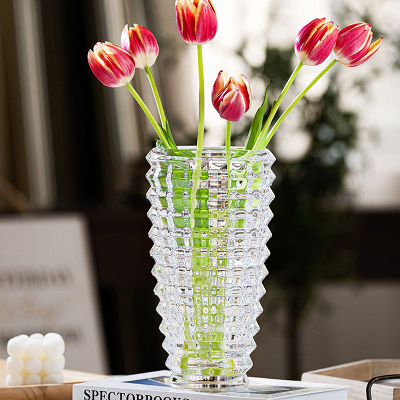 景玻苑欧式创意圆口水晶花瓶玻璃透明水养鲜花玫瑰百合客厅餐桌装饰摆件·1