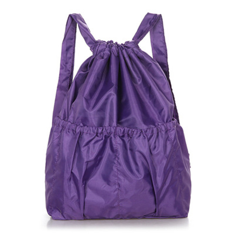 可折叠超轻 薄款双肩大容量束口袋抽绳包·紫色