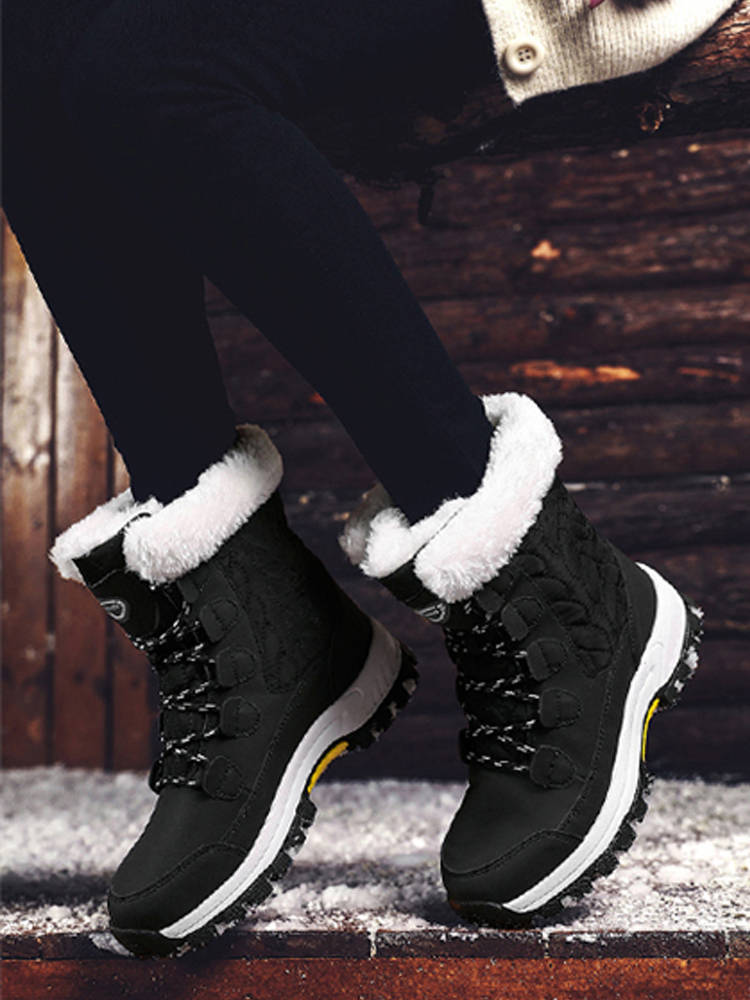 逐旅 雪地靴女生加绒加厚保暖厚底防水棉鞋LW-8828·黑色