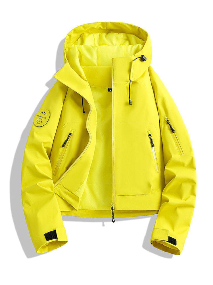 雀说 户外女休闲冲锋衣运动紫色连帽登山服短款外套2689·莹石绿