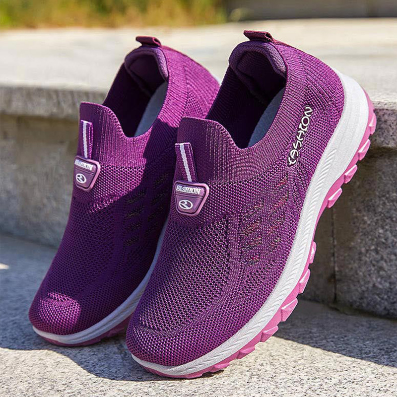 活力撞色轻盈透气一脚蹬厚底防滑健步鞋·紫色