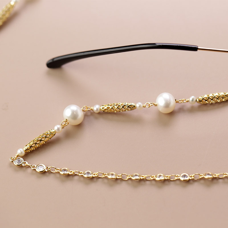 慕古 银镀金镶天然珍珠设计款时髦眼镜链