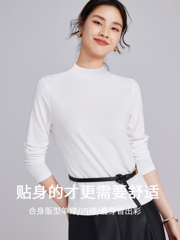 【天丝羊毛】修娴品质半高领长袖T恤M940·咖啡色