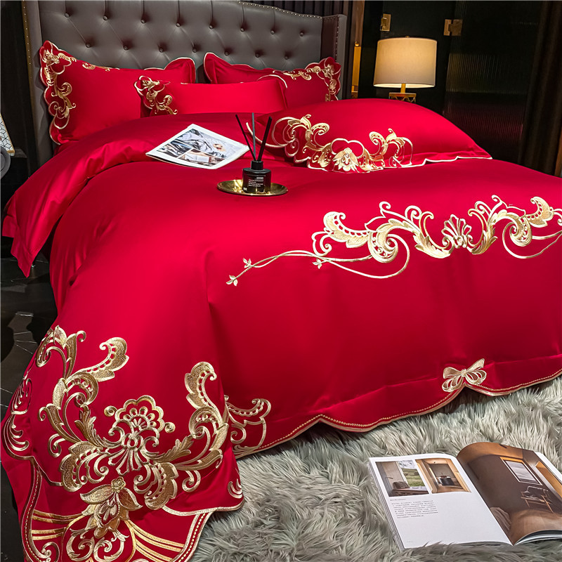 亲尔100支纱床品套件·欧诺拉中国红