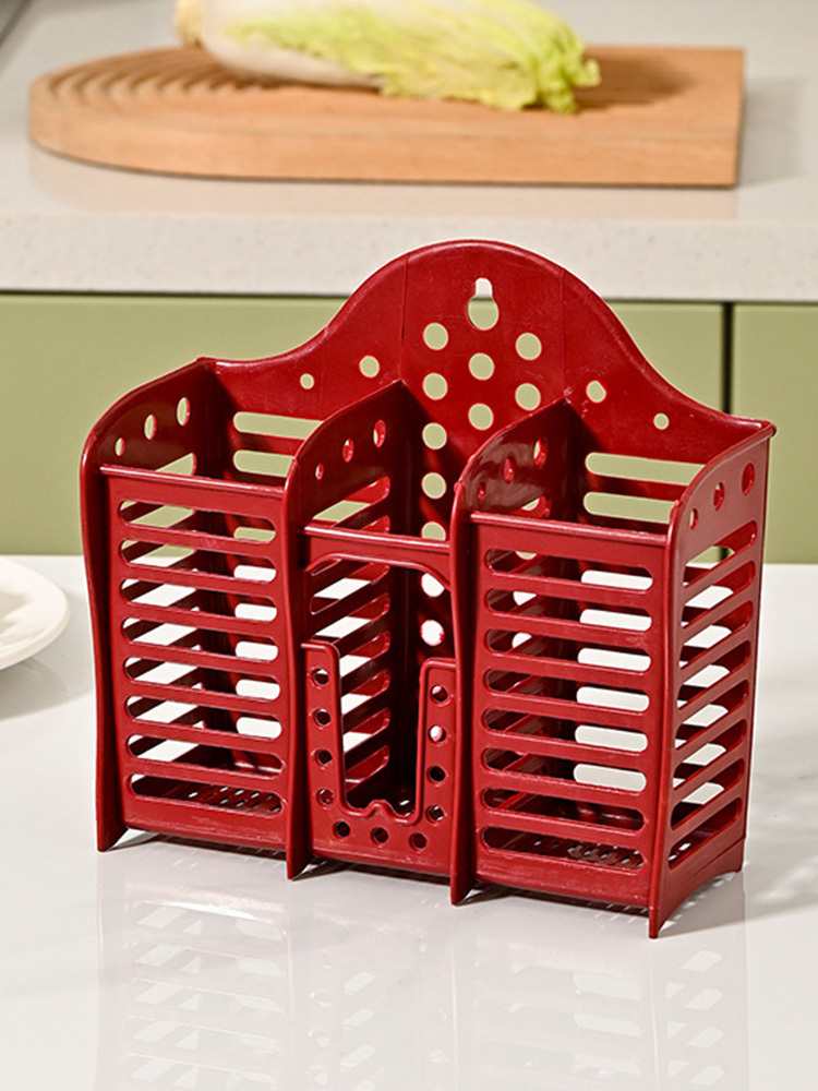 宝优妮2个筷子笼家用多功沥水置物架筷筒厨房餐具勺子收纳盒可壁挂式免打孔·红色