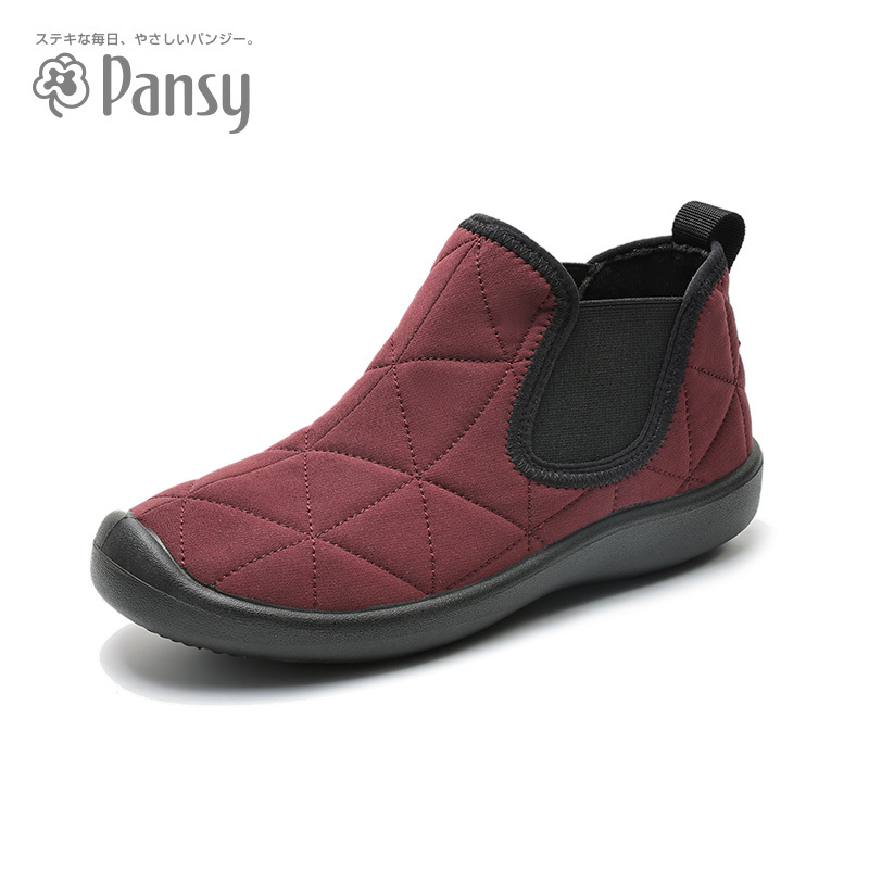 Pansy日本女靴冬款妈妈鞋冬季百搭高帮鞋HD4075·酒红色