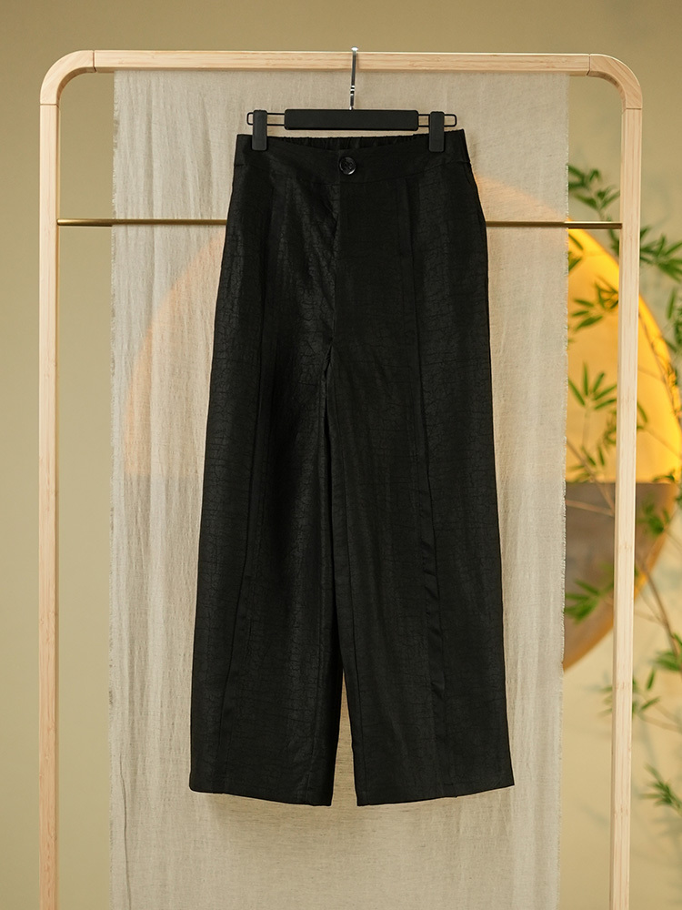 （偏瘦）锦传统手工整染香云纱龟纹阔腿裤8637·黑色