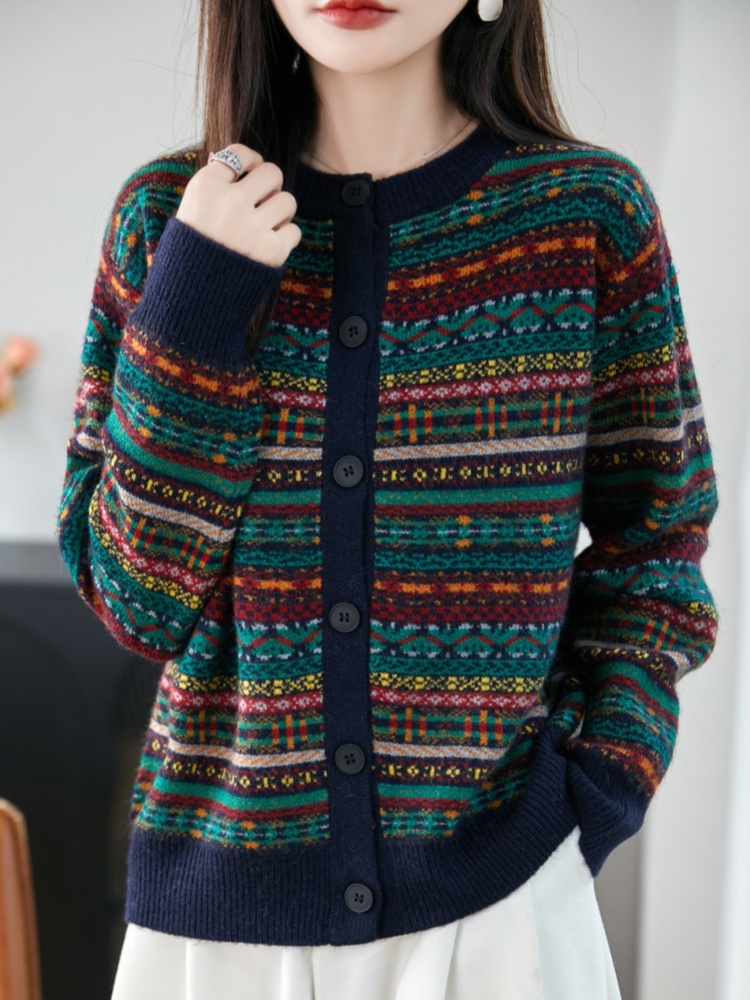 特舒冬款加厚彩色条纹开衫毛衣TS-2127·橘色